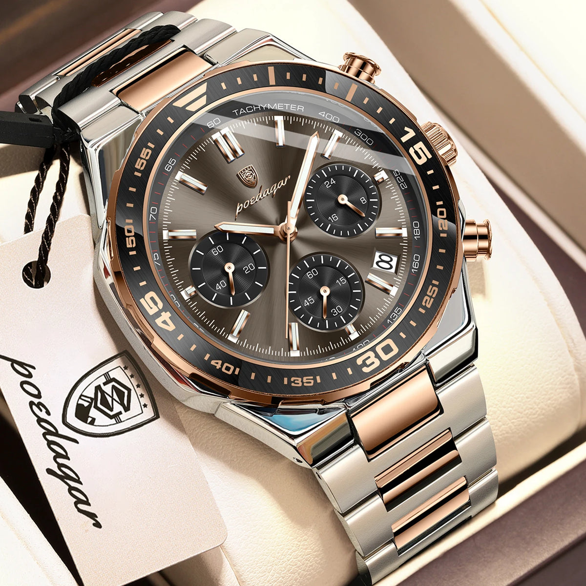 Reloj de cuarzo para hombre POEDAGAR, elegante, casual, luminoso, resistente al agua, de acero inoxidable, con cronógrafo y fecha