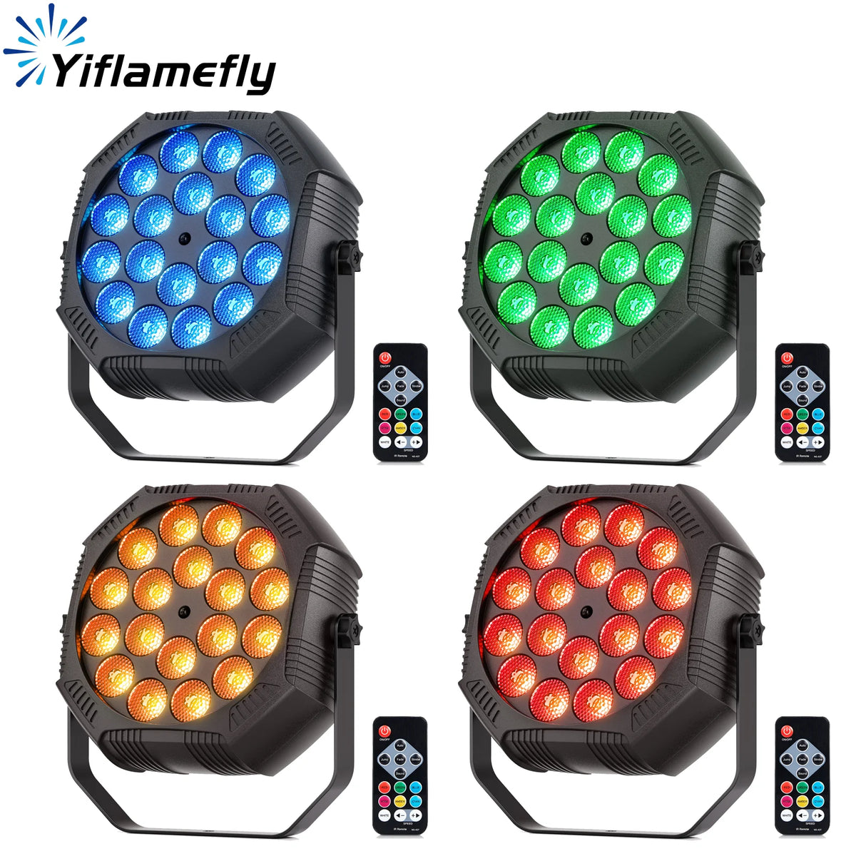 Yiflamefly - Mini luces PAR de plástico a todo color, 1/4/8 unidades, 18 LED RGB, batería integrada de 3000 mAh, luces de escenario para discoteca, fiestas en casa y espectáculos