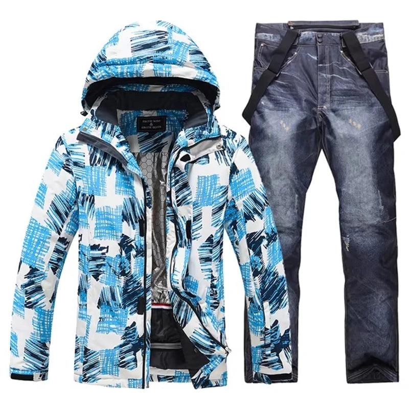 -30, Conjuntos de trajes de nieve para hombre, traje de snowboard, ropa de esquí, chaqueta de esquí y pantalón con pechera, traje de snowboard, invierno al aire libre
