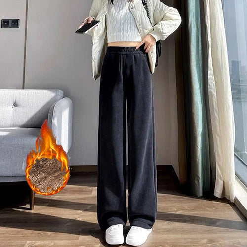 Pantalones de felpa de cintura alta de color liso para mujer, pantalones de lana cálidos para la nieve, pantalones rectos holgados para mujer, invierno 2026