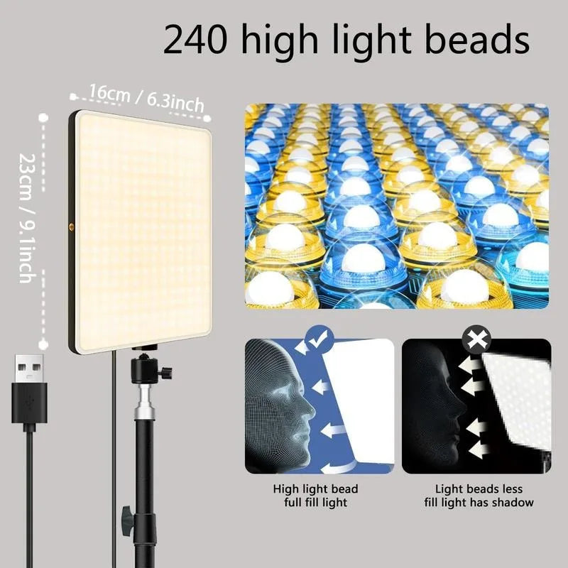 Panel de Luz LED de 10 Pulgadas para Video, 3000K-6000K, CRI 95+, Iluminación para Fotografía con Trípode para Transmisión en Vivo, Lámpara de Estudio Fotográfico