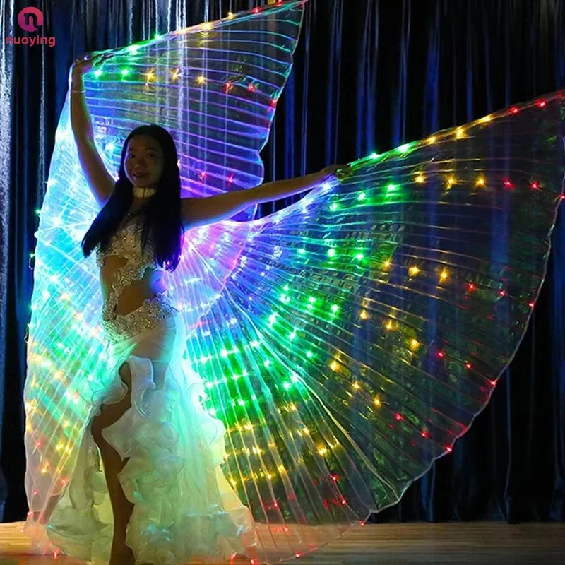 Capa con alas de mariposa y ángel que se iluminan con luces de colores, disfraz de Isis con luces LED para mujeres, capa luminosa para fiestas de Halloween, Navidad y espectáculos.