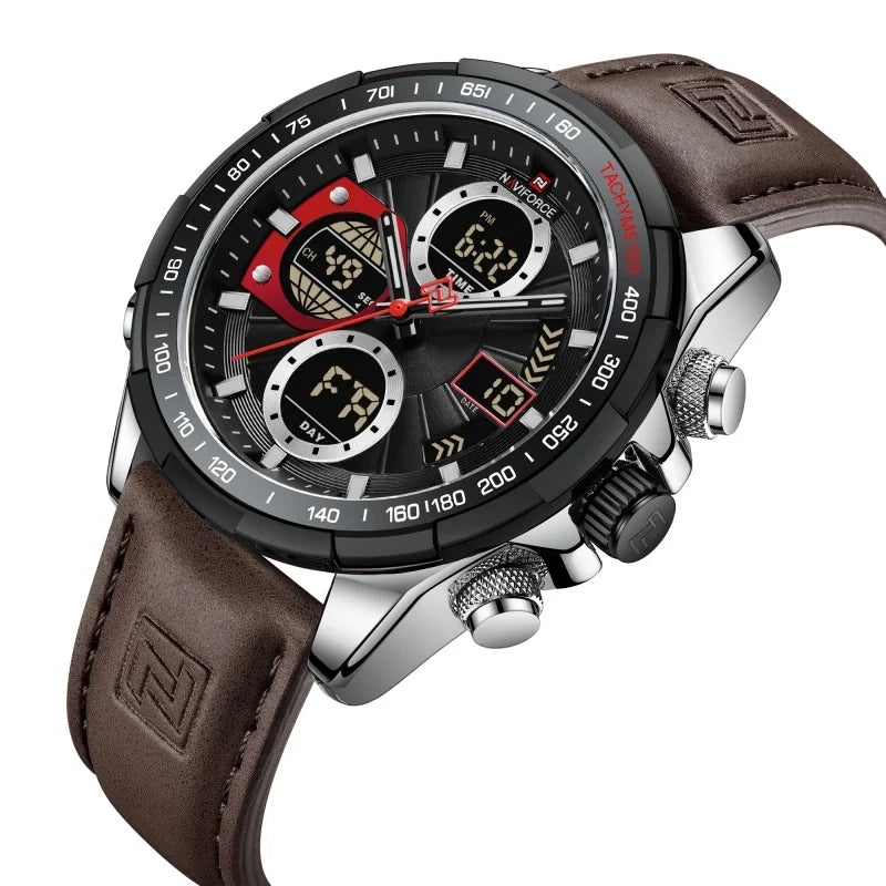 Relojes deportivos NAVIFORCE 2022 para hombre, resistentes, luminosos, de doble pantalla, cuarzo impermeable, correa de cuero genuino, Relogio Masculino