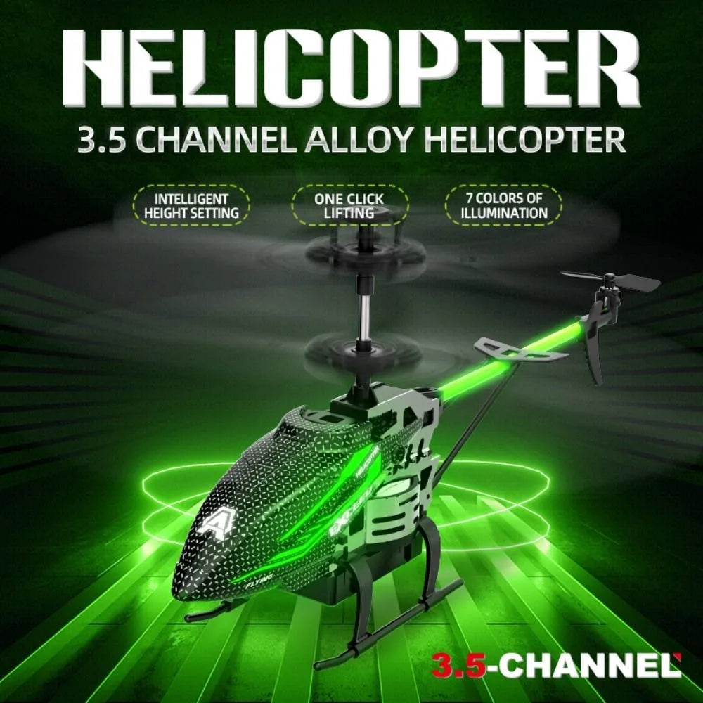Helicóptero RC de Aleación ABS con 7 Luces LED de Colores, 3.5 Canales, Rojo/Verde, Avión de Control Remoto, Carga USB, Mini Avión RC Recargable