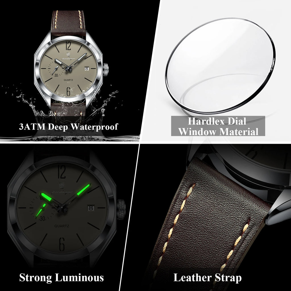 Reloj de hombre POEDAGAR de alta moda, con correa de piel, fecha, cuarzo, estilo negocios, resistente al agua, luminoso y casual