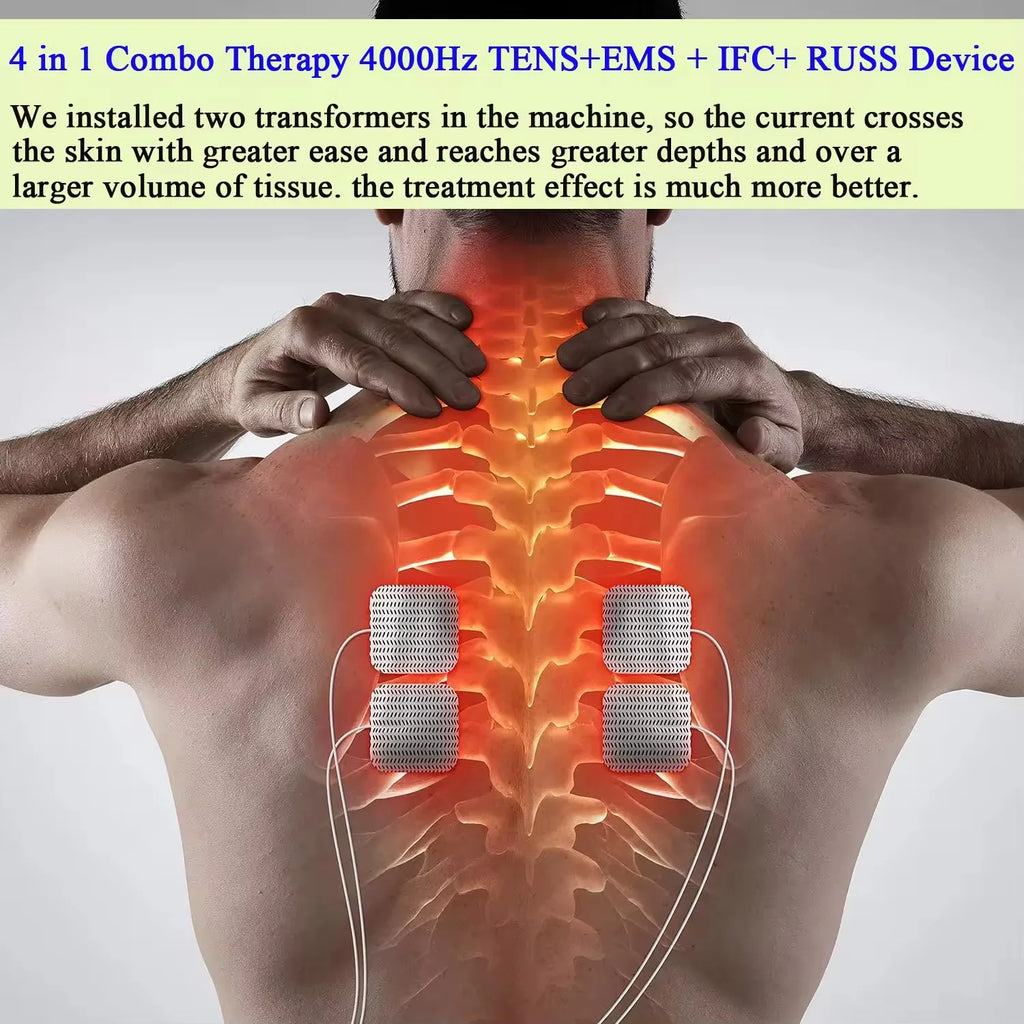 60 modos de masaje 4 en 1 Estimulador muscular eléctrico Combo terapia de fisioterapia 4000Hz EMS IFC RUSS TENS electroestimulador de pulso
