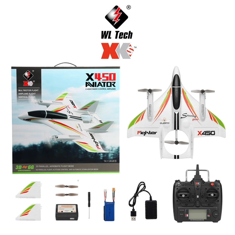 WLtoys-avión teledirigido XK X450, 6 CANALES, sin escobillas, 2,4G, planeador de Radio Control, ala fija, 3D/6G VS XK X520