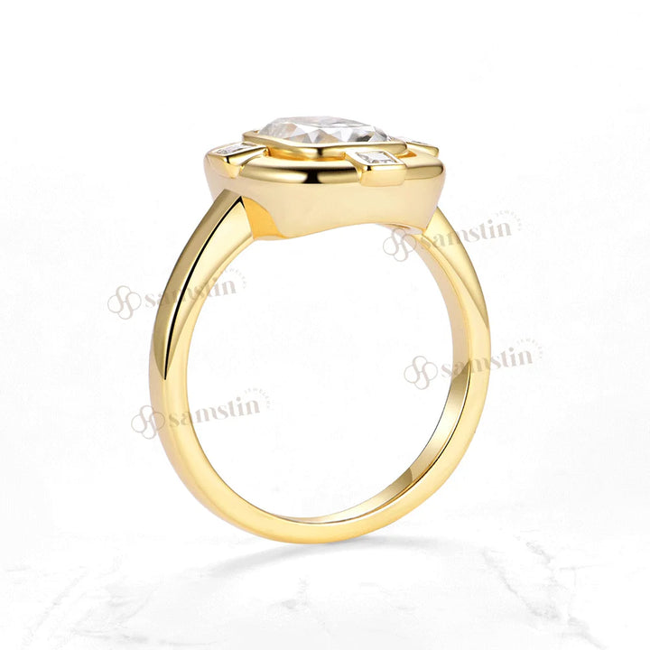 Anillos Samstin 3CT OMC de Moissanita para Mujer, Oro Amarillo Sólido de 14K/10K, Corte Cojín, Anillo de Diamantes para Regalos de Aniversario y Navidad