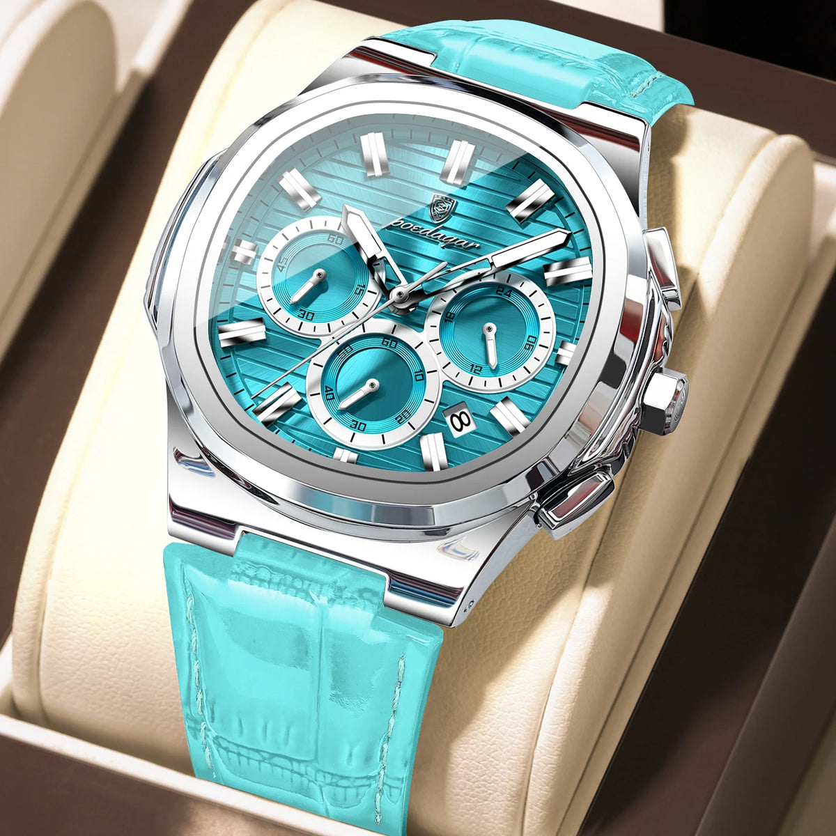 Reloj de pulsera para hombre POEDAGAR, original, de cuero, resistente al agua, luminoso, a la moda, con fecha, cronógrafo, de cuarzo, deportivo.