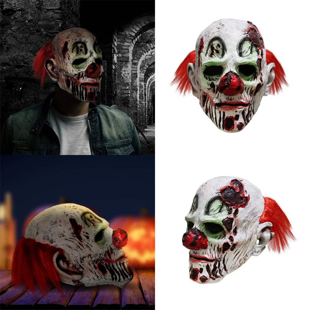 Juego de máscaras malvadas de payaso aterrador, disfraz de Cosplay, máscara de látex, fiesta de disfraces de Halloween, accesorio de Carnaval