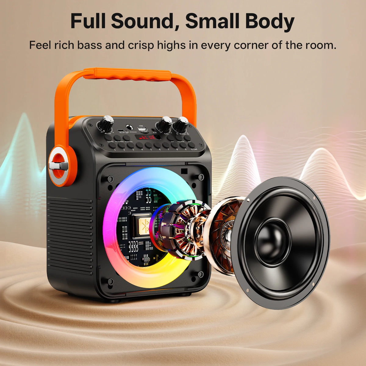 Altavoz Portátil Karaoke con Entrada USB/Tarjeta TF/Bluetooth/Aux, Función de Grabación, Altavoz Potente para Fiestas, Camping, Playa, Garaje