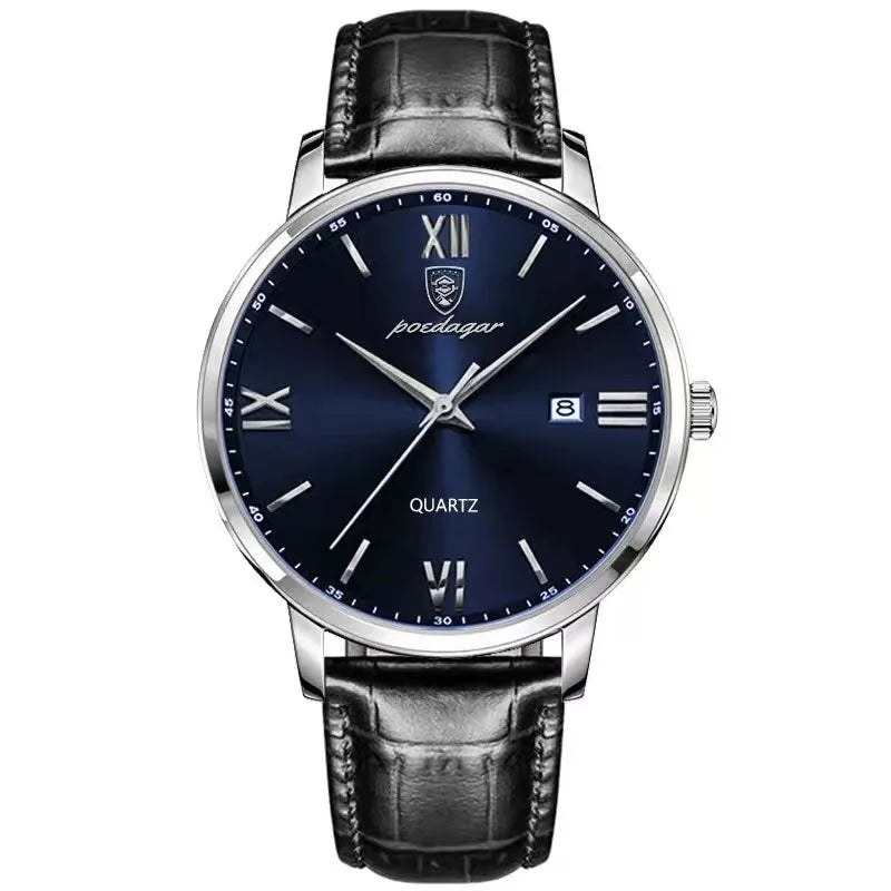 Reloj de pulsera de lujo para hombre POEDAGAR, luminoso, resistente al agua, con fecha, correa de piel, reloj de cuarzo a la moda para hombre Reloj Hombre