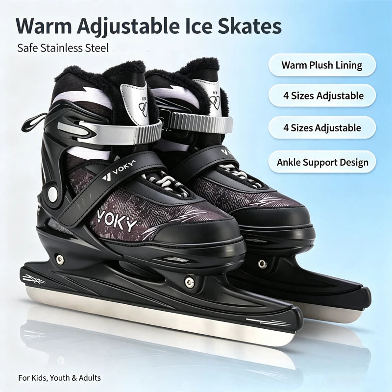 Patines de hielo con forro polar cálido, ajustables, para niños y adultos, de acero inoxidable, para patinaje en interiores y exteriores.