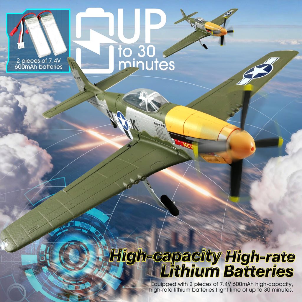 Avión RC 2026 de 5 Canales, 2.4G, P51D Mustang, Ala Fija, Envergadura de 510 mm, 3D/6G con Giroscopio y Motor sin Escobillas, Juguete de Combate para Exteriores