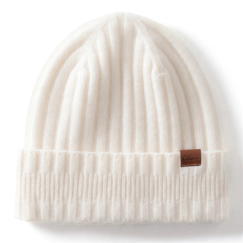 Gorros de punto de Cachemira de calidad a elección para mujeres/hombres, gorro de invierno informal para exteriores, gorros acanalados de moda, gorro cálido de Color sólido Unisex