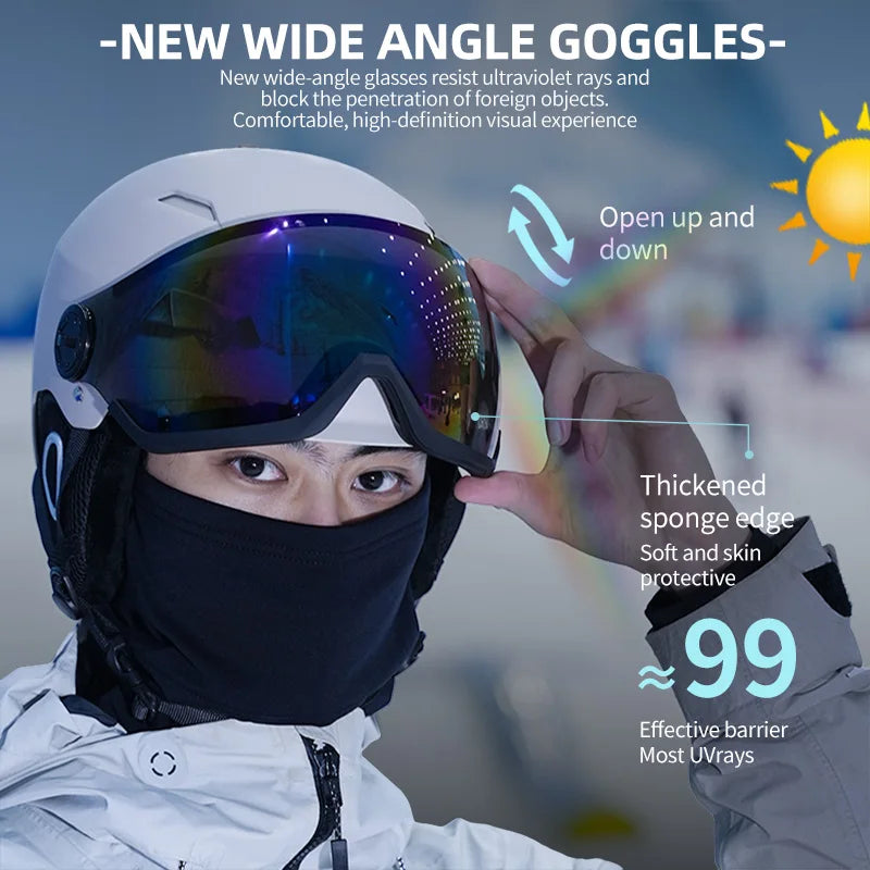 Casco de esquí Horntour para hombre y mujer, con lentes de nieve integradas, equipo de seguridad para esquí en exteriores, ideal para mantenerse abrigado.