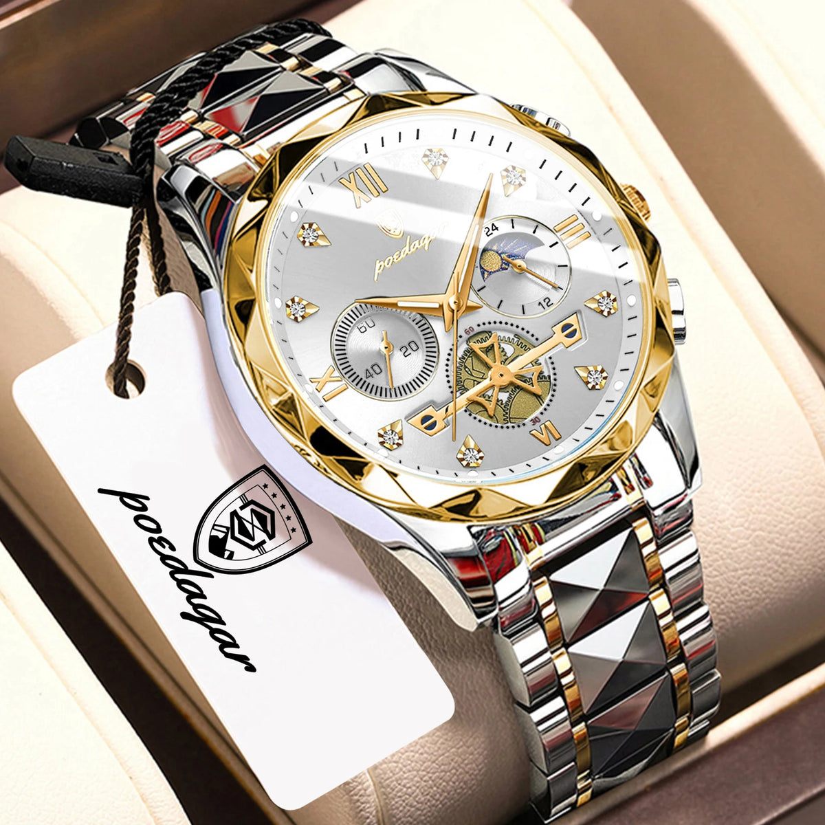 Reloj de pulsera creativo POEDAGAR para hombre, reloj de cuarzo empresarial de acero inoxidable, cronógrafo, resistente al agua, luminoso, a la moda