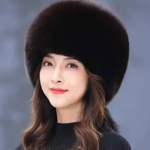 Gorro de piel de zorro auténtica para invierno, gorro de nieve de piel natural para mujer, gorros gruesos para exteriores, gorros rusos para esquiar, gorros bomber de piel blanca.