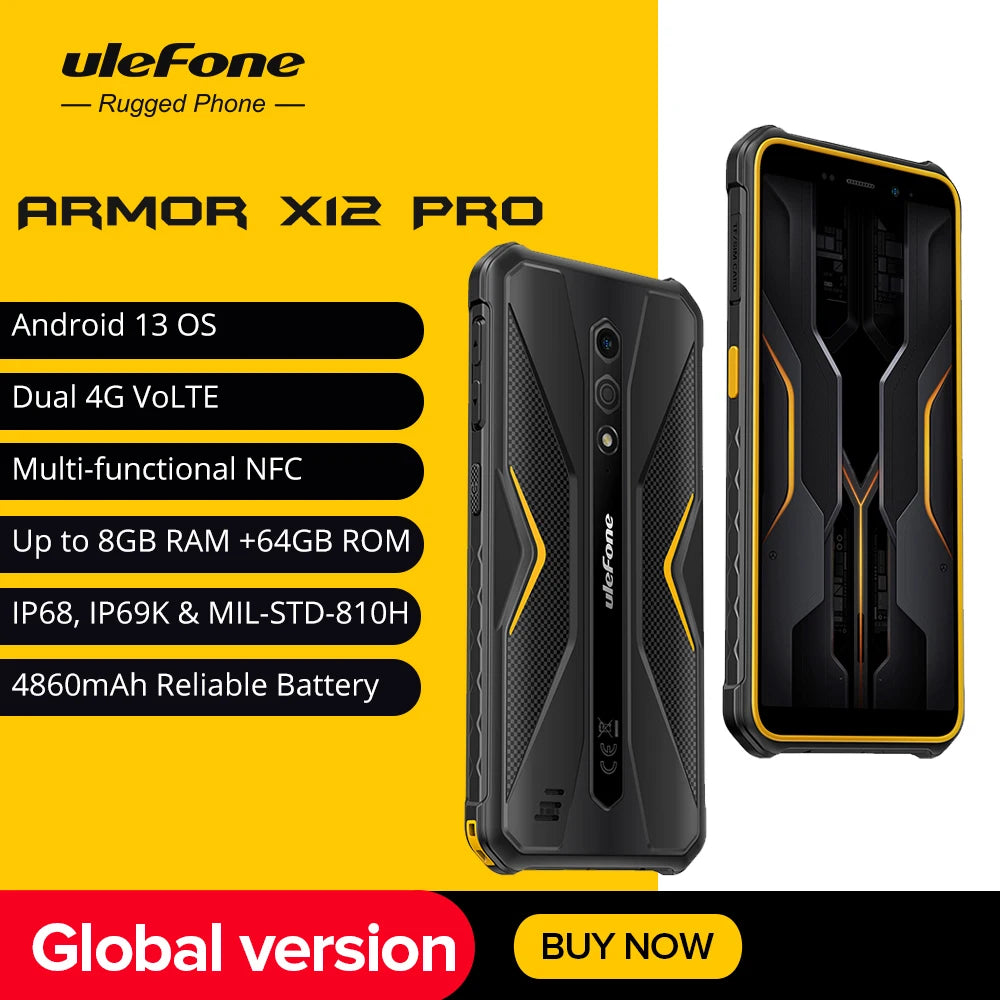 Smartphone resistente al agua Ulefone Armor X12 Pro, Android 13, 10GB+64GB, 4860mAh, 13MP, 5.45", NFC, teléfono móvil 4G, versión global