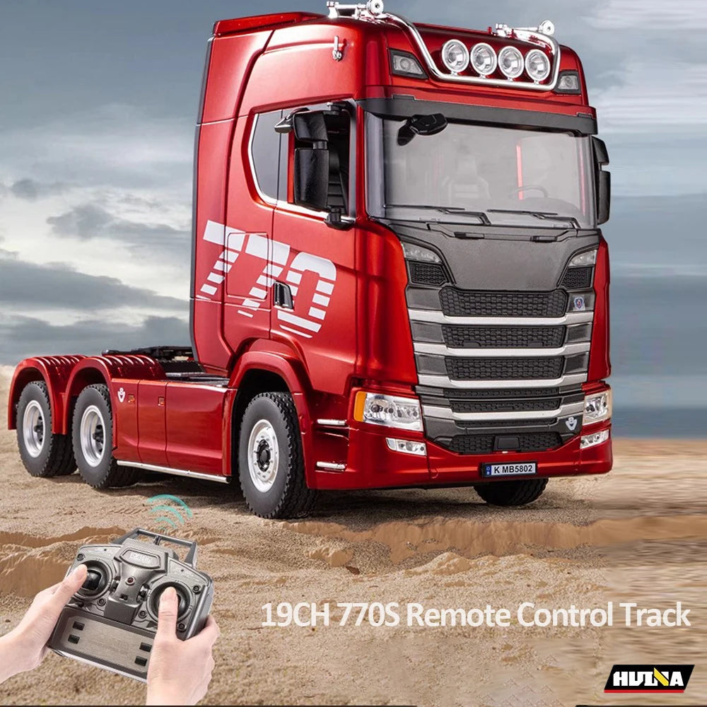 Camión RC HUINA 1/18 19CH 1501 770S, Camión de Ingeniería con Remolque de Aleación, Control Remoto 2.4G, con Luces y Sonido