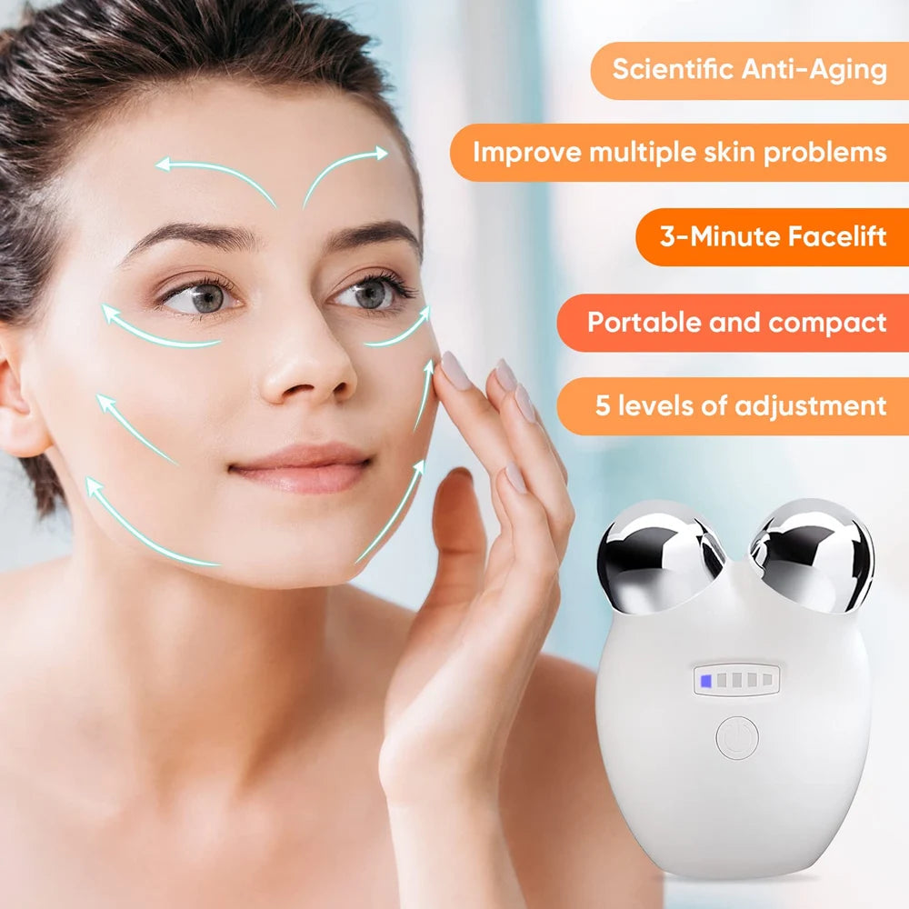 Máquina de estiramiento Facial de microcorriente rodillo facial eléctrico para estiramiento Facial estiramiento de la piel masajeador EMS para ojos y cara masajeadores faciales papada reductor y lifting