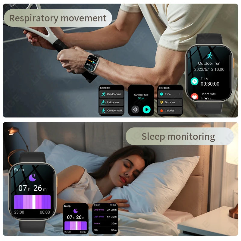 Reloj inteligente LIGE AMOLED para hombre, pantalla de 2.04, llamadas Bluetooth, monitor de salud, resistente al agua IP68, reloj inteligente deportivo para mujer, nuevo para Android iOS