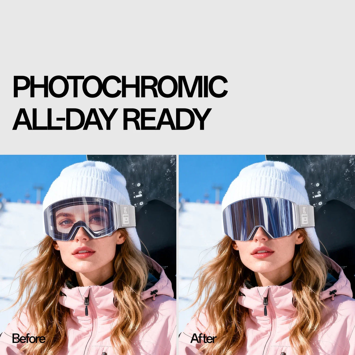 Gafas de Esquí Fotocromáticas Kapvoe, Gafas de Nieve para Snowboard, Esquí, Antivaho, UV400, Gafas para Moto de Nieve, Motocicleta, Hombre y Mujer