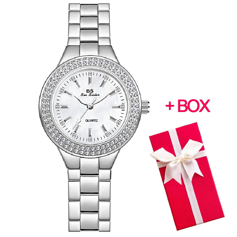 Relojes de pulsera para mujer, reloj de vestir dorado, reloj con diamantes de cristal, relojes de acero inoxidable plateados para mujer, Montre Femme