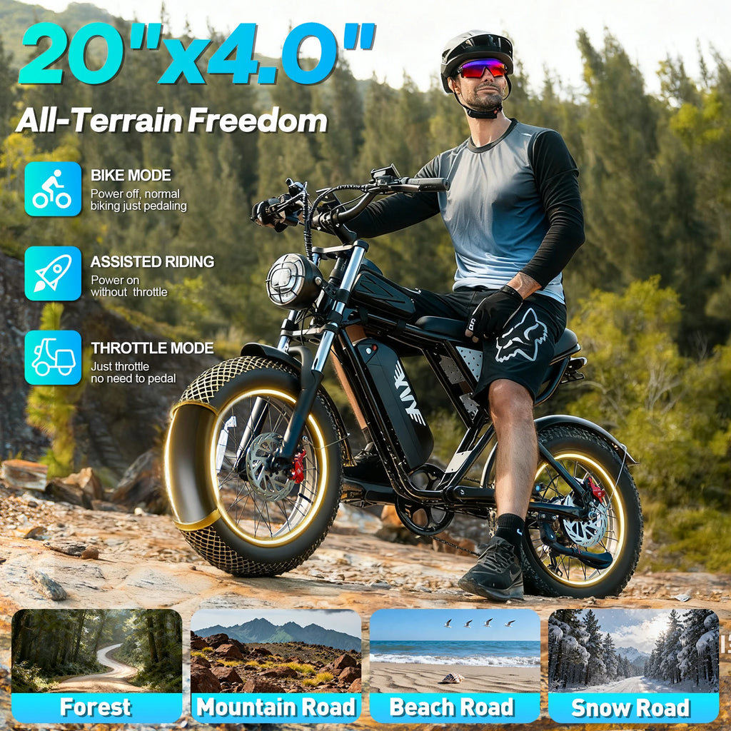 YVY/RAYZEPH C20MAX Ebike EU Stock 2000W 20*4" Inch Fat Tire Electric Bike 52V 40Ah Removable Battery 7-Speed Gears Dual Hydraulic Braking Adu