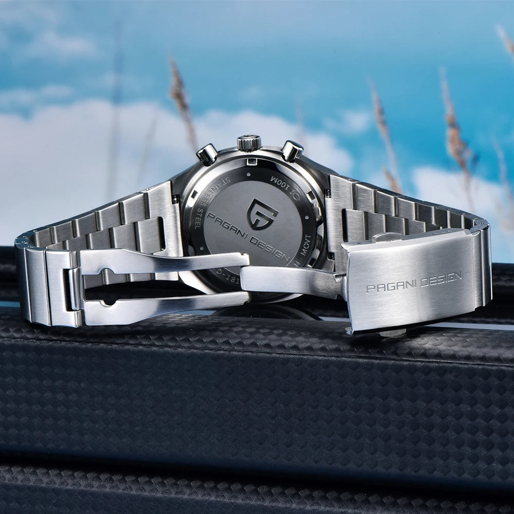 Reloj cronógrafo cuadrado para hombre PAGANI DESIGN con movimiento japonés Miyota OS000, cristal de zafiro, resistente al agua y correa de acero inoxidable, reloj deportivo de pulsera
