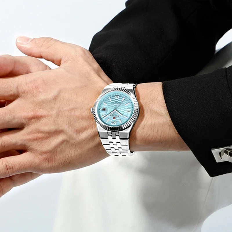 Reloj de cuarzo para hombre NAVIFORCE con visualización de fecha, resistente al agua, luminoso, correa de acero inoxidable, reloj de pulsera moderno y lujoso para hombre