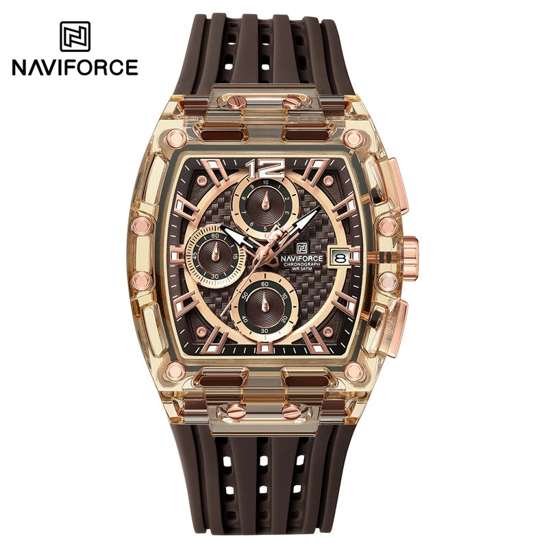 Reloj deportivo NAVIFORCE 7105 para hombre, cronógrafo de cuarzo multifuncional, diseño de moda, resistente al agua 5ATM, correa de silicona