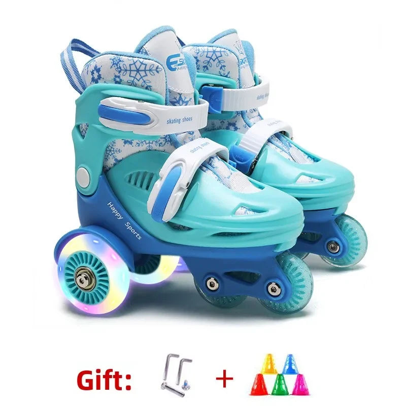 Patines de Ruedas Ajustables para Niños, 4 Ruedas con Luces, Doble Fila, Patines de Velocidad para Principiantes