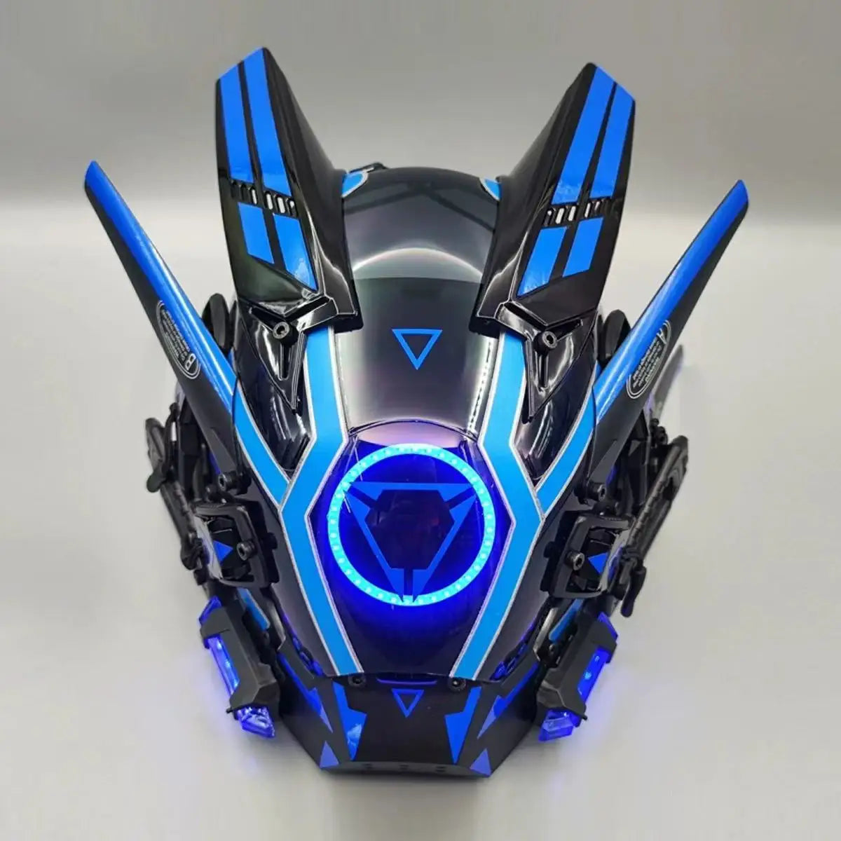 Máscara facial completa negra Cyberpunk, disfraz de cosplay de Halloween, casco técnico futurista, luz LED, caballero punk