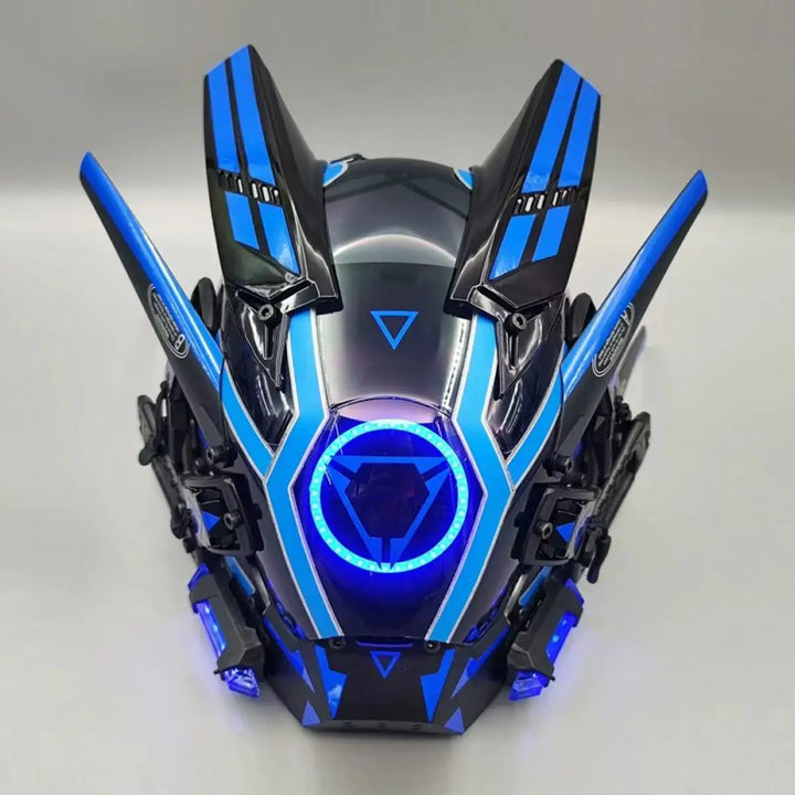 Máscara facial completa negra Cyberpunk, disfraz de cosplay de Halloween, casco técnico futurista, luz LED, caballero punk