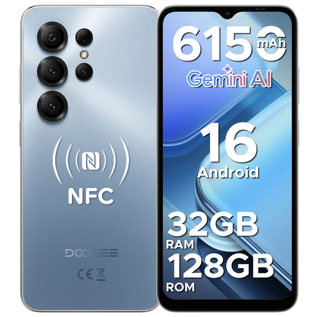Smartphone DOOGEE Note56X Pro Android 16 32GB 128GB Pantalla HD+ de 6.56" Batería de 6150mAh 13MP+8MP Widevine L1 NFC Teléfono móvil