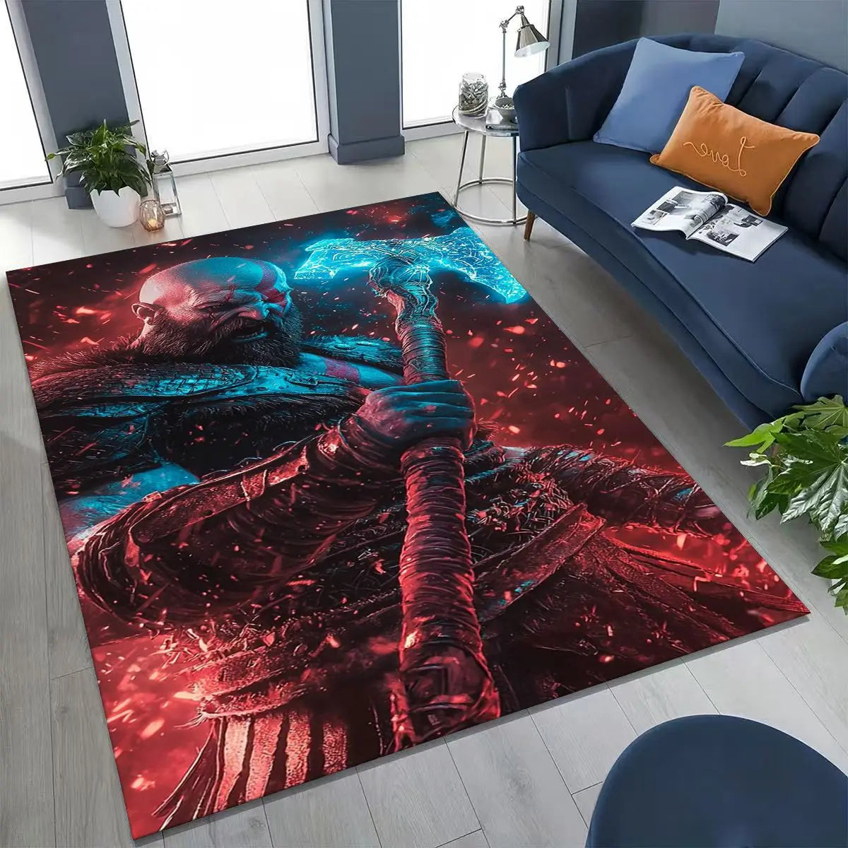 Alfombra de God of War Kratos para dormitorio, sala de estar, sofá, decoración del hogar, felpudo, alfombrilla antideslizante grande para juegos infantiles