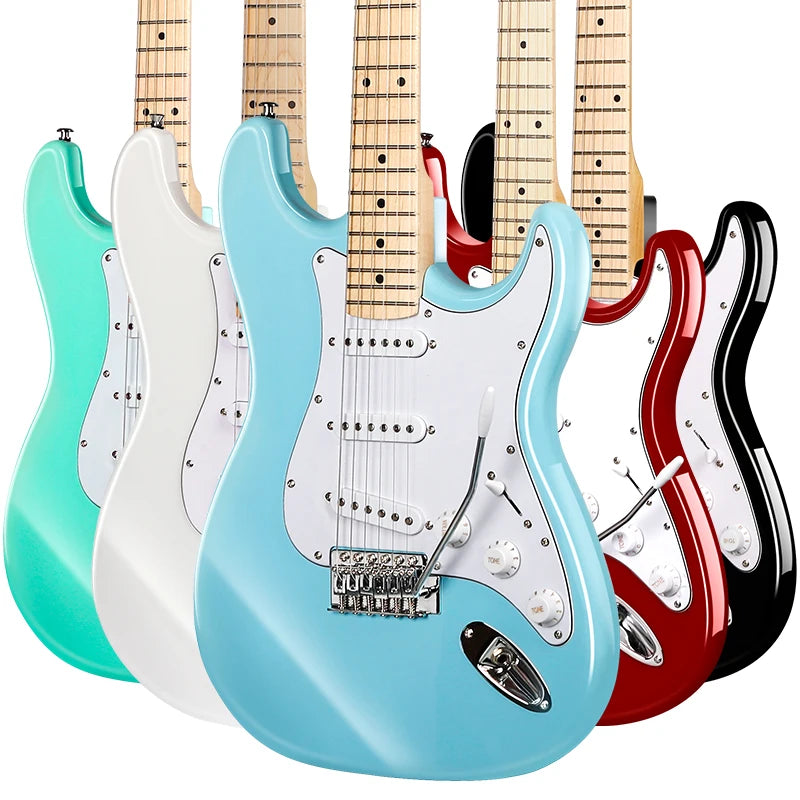 Guitarra Eléctrica MS-100 Estilo ST de 6 Cuerdas y 22 Trastes, Cuerpo de Madera de Álamo, Diapasón de Arce Canadiense, Instrumento Musical Profesional