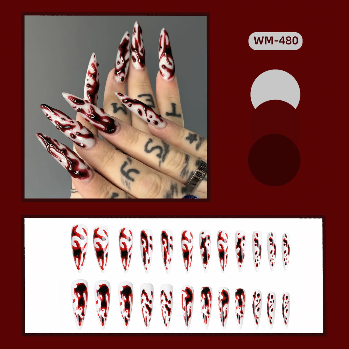24 Uds uñas postizas de color rojo sangre gradiente parche de uñas postizas de punta larga cubierta completa puntas de uñas postizas usables juegos de manicura de Halloween