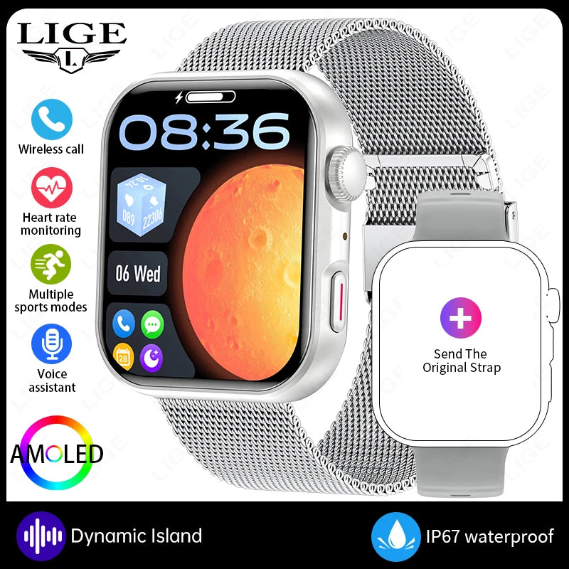 Nuevo reloj inteligente deportivo LIGE con pantalla AMOLED de 1.83" para hombre, monitorización diaria 24 horas integrada, reloj inteligente con llamadas Bluetooth para hombre