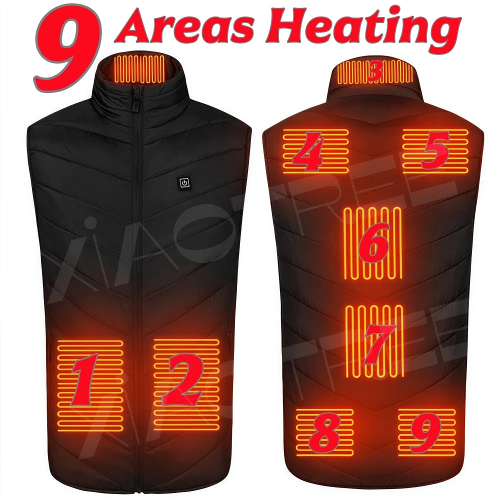 Chaleco calefactable de 28/9 áreas para hombre, chaqueta calefactable de invierno para mujer, calentador USB eléctrico, chaqueta de Camping, chaleco térmico para hombre, abrigo calentador corporal 6XL
