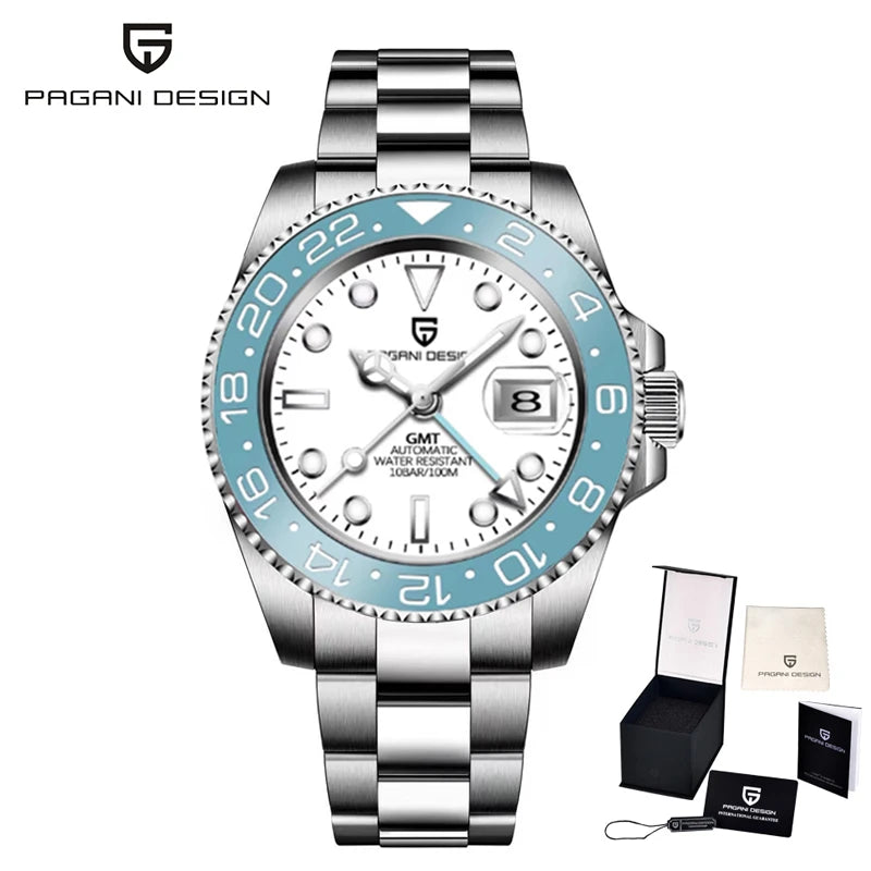 PAGANI DESIGN 40mm Reloj mecánico de lujo para hombre, reloj GMT de acero inoxidable, marca de alta gama, cristal de zafiro, relojes para hombre