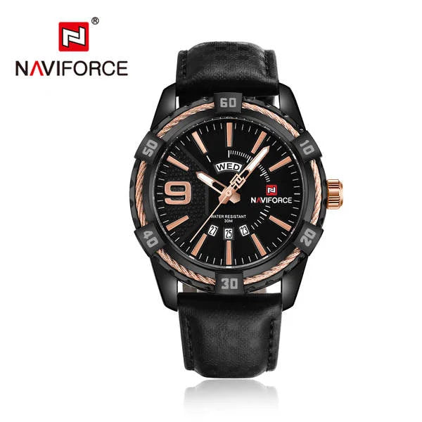 Reloj NAVIFORCE de marca de lujo con fecha, movimiento japonés, cuadrado, para hombre, de cuarzo, casual, militar, deportivo, de cuero