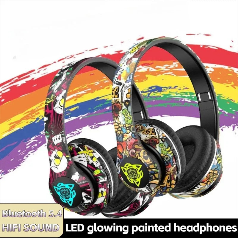 Nuevos Auriculares LED Estilo Graffiti con Bluetooth, Cableados e Inalámbricos de Doble Uso, Plegables, con Bajos Potentes, HIFI Estéreo, para Música y Deporte