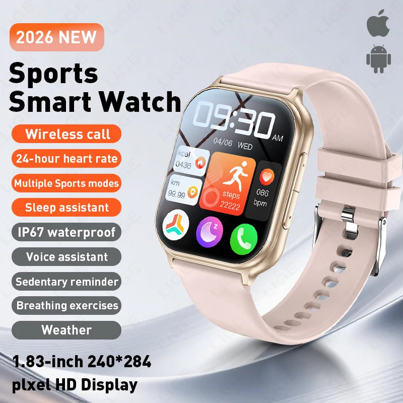 LIGE Nuevo Reloj Inteligente de 700mAh para Hombres y Mujeres, Deportivo, Rastreador de Fitness, Impermeable, Monitor de Frecuencia Cardíaca 24H Integrado, Llamadas Bluetooth, Smartwatch HD de 1.83"