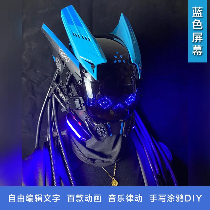 Máscara Cyber Punk, disfraces, máscara, Cosplay, soldado Mech con pantalla LED de subtítulos, casco de Control por aplicación de teléfono, accesorios de Bar para fiesta de Halloween