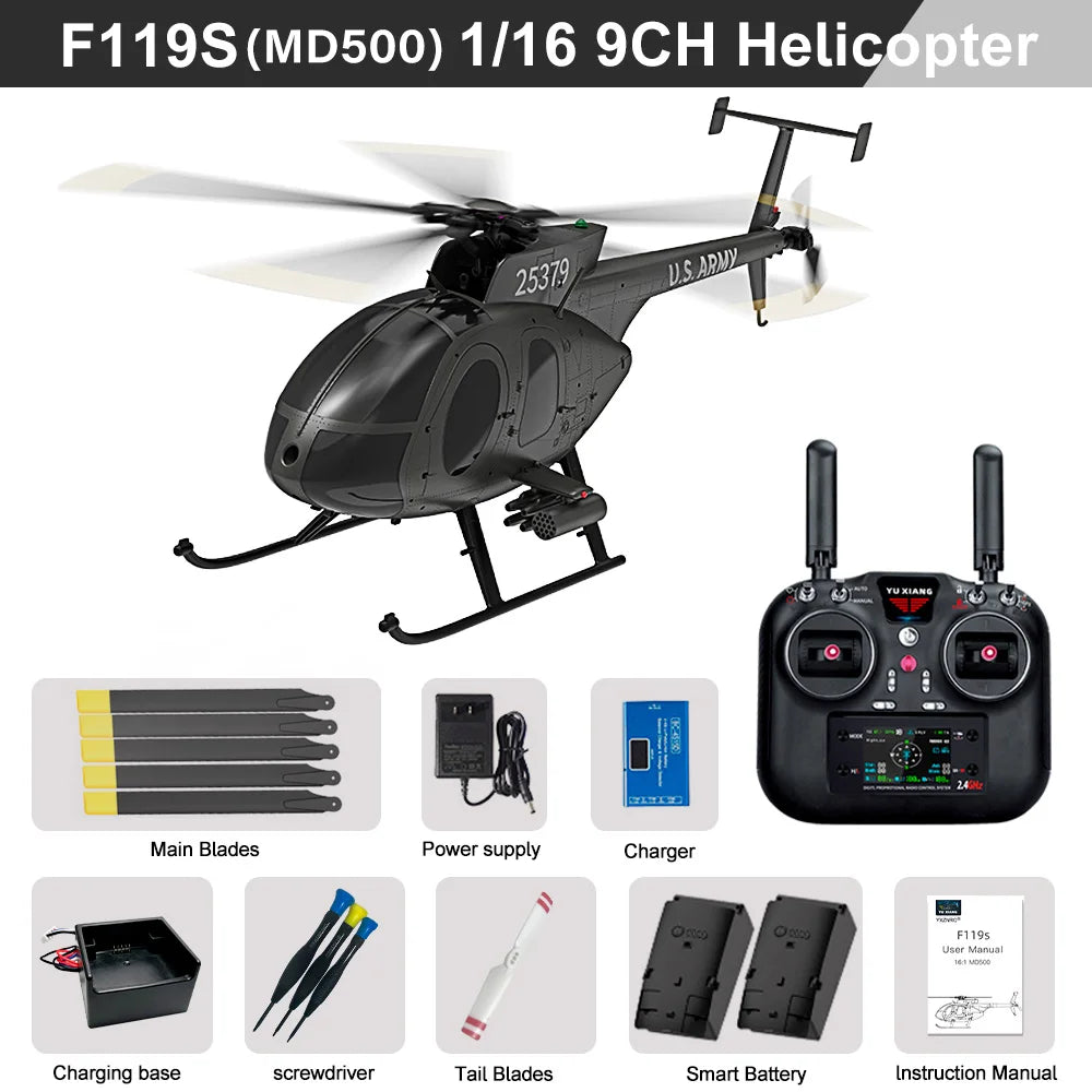 Nuevo YUXIANG F119S(MD500) helicóptero 9CH GPS 1/16 flujo óptico sin escobillas 18Min avión de lucha para regalo de vacaciones