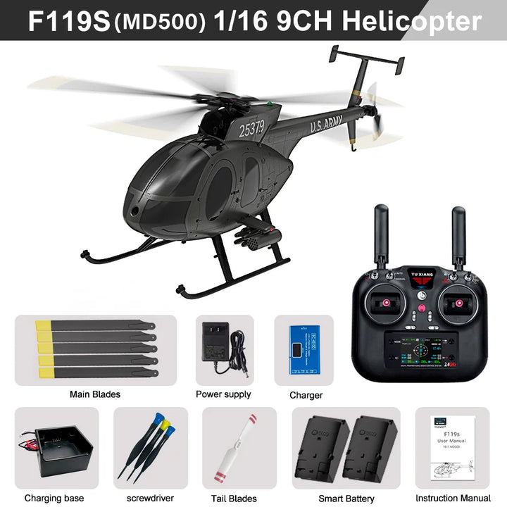 Nuevo YUXIANG F119S(MD500) helicóptero 9CH GPS 1/16 flujo óptico sin escobillas 18Min avión de lucha para regalo de vacaciones
