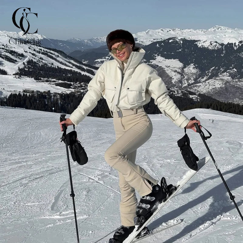 Traje de esquí de una pieza para mujer, mono con cinturón, corte ajustado y acampanado, mono de snowboard, cortavientos, con bolsillos, ropa de esquí de invierno para actividades al aire libre.