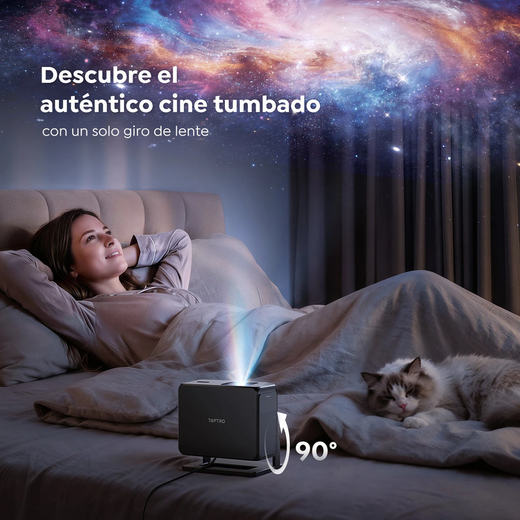 Proyector Toptro 4K Full HD 1080P con Wi-Fi 6, enfoque automático, portátil, compatible con Google TV, ideal para un cine en casa inteligente y para uso en exteriores.
